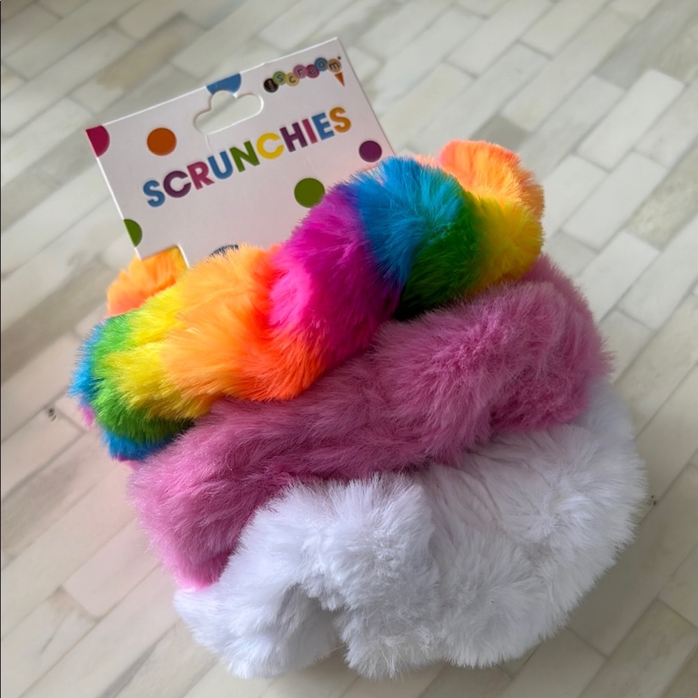 SCRUNCHIES Colorful Plush Scrunchies Set Rainbow Pride New